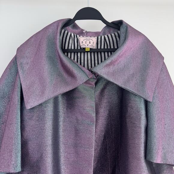 BURU Car Coat Womens L / XL Metallic Iridescent Shimmery Retro Glam Cape Jacket - Picture 4 of 14